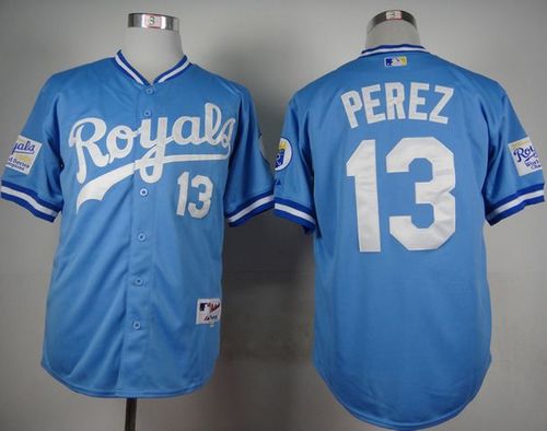 Royals #13 Salvador Perez Light Blue 1985 Turn Back The Clock Stitched MLB Jersey - Click Image to Close